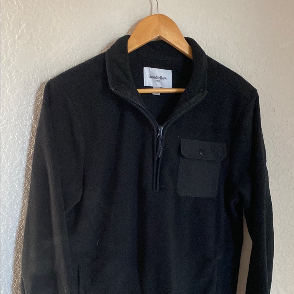 GOODFELLOW Men's Black Quarter-Zip fleece Sweater Warm Comfy